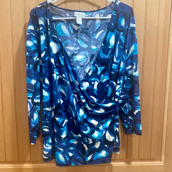 Chico's Blue Abstract Faux Wrap Blouse - Picture 2 of 5
